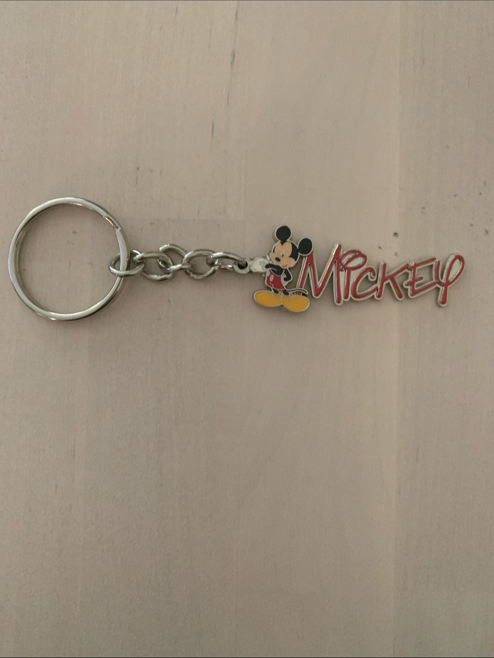 Disney Mickey Mouse Silver Keyring with Red Script and Yellow Shoes